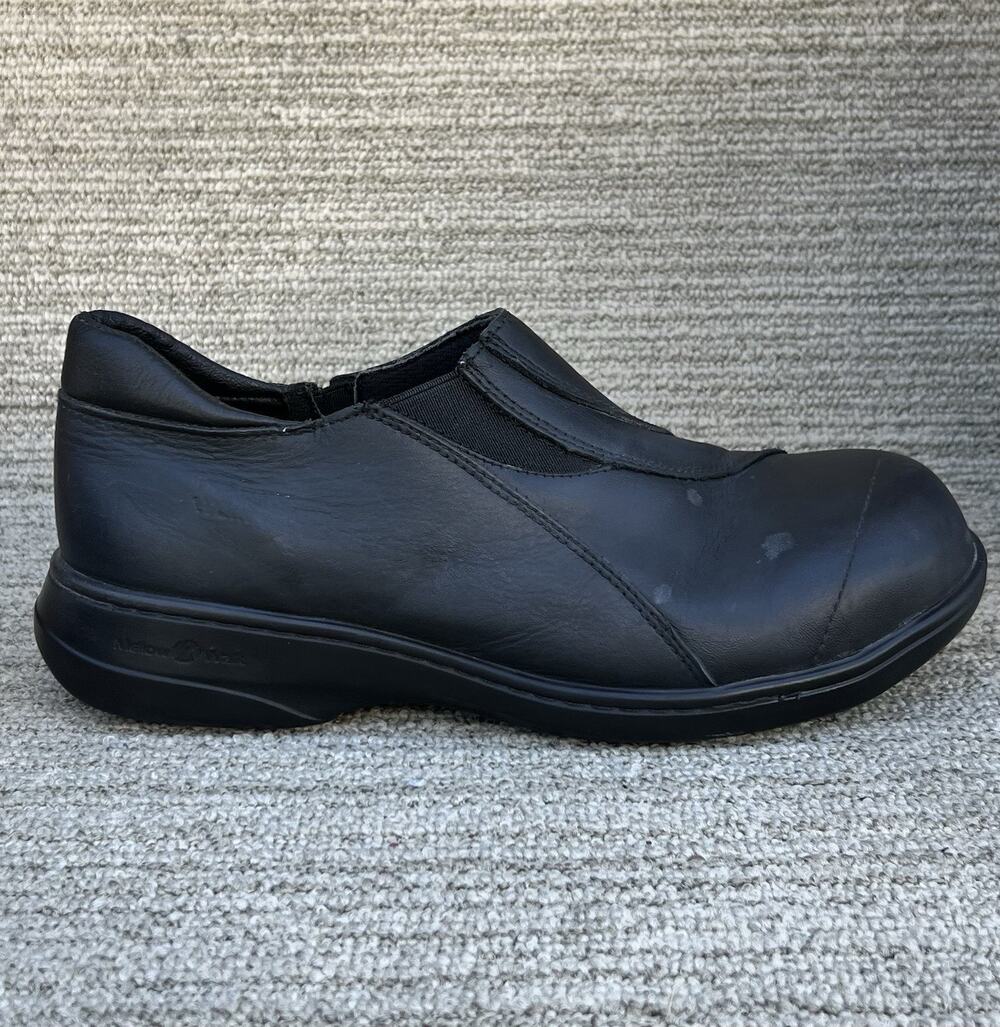 Mellow Walk Steel Toe Slip-On Slip-Resistant Black Leather Work Shoes Women's 8